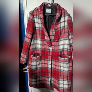 Red plaid trench coat